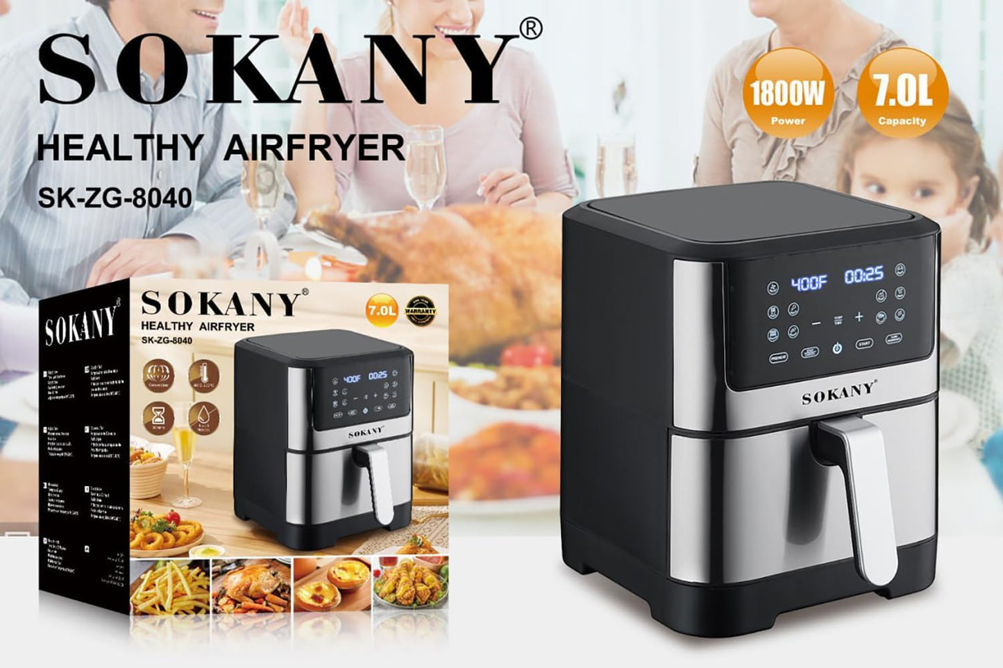 Air Fryer 7 литра, 8 програми, 1800W еър фрайър Sokany SK-ZG-8040