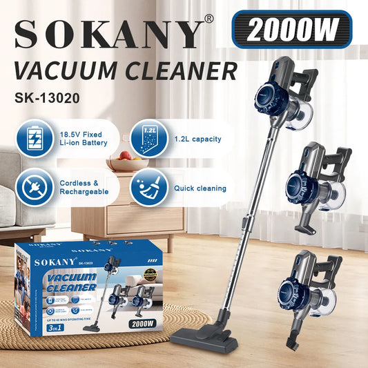 Прахосмукачка безжична 3-в-1 дизайн, 2000W, 2200mAh батерия SOKANY