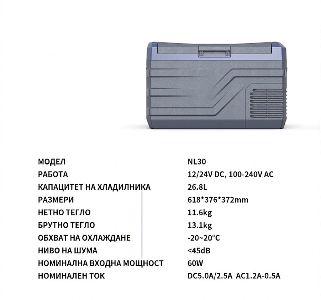 Преносим хладилник фризер хладилна кутия с компресор 12V/24V 100/220V 30 литра HAWEK , NL30
